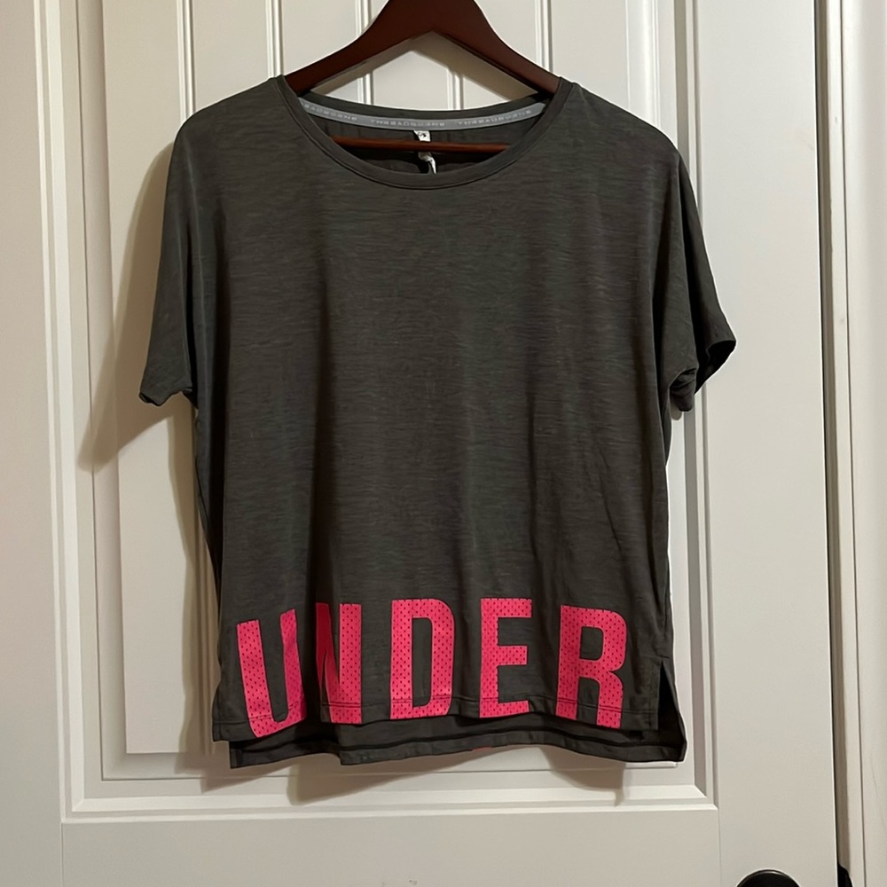 Women’s Pink Under Armour Gray Thin Top- Breathable, Open Bottom